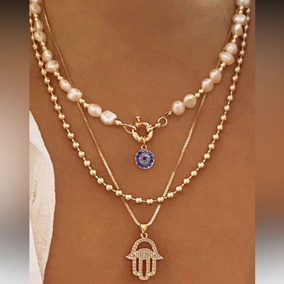 evil eye Layered Necklace Set A1415 - Picture 1 of 4